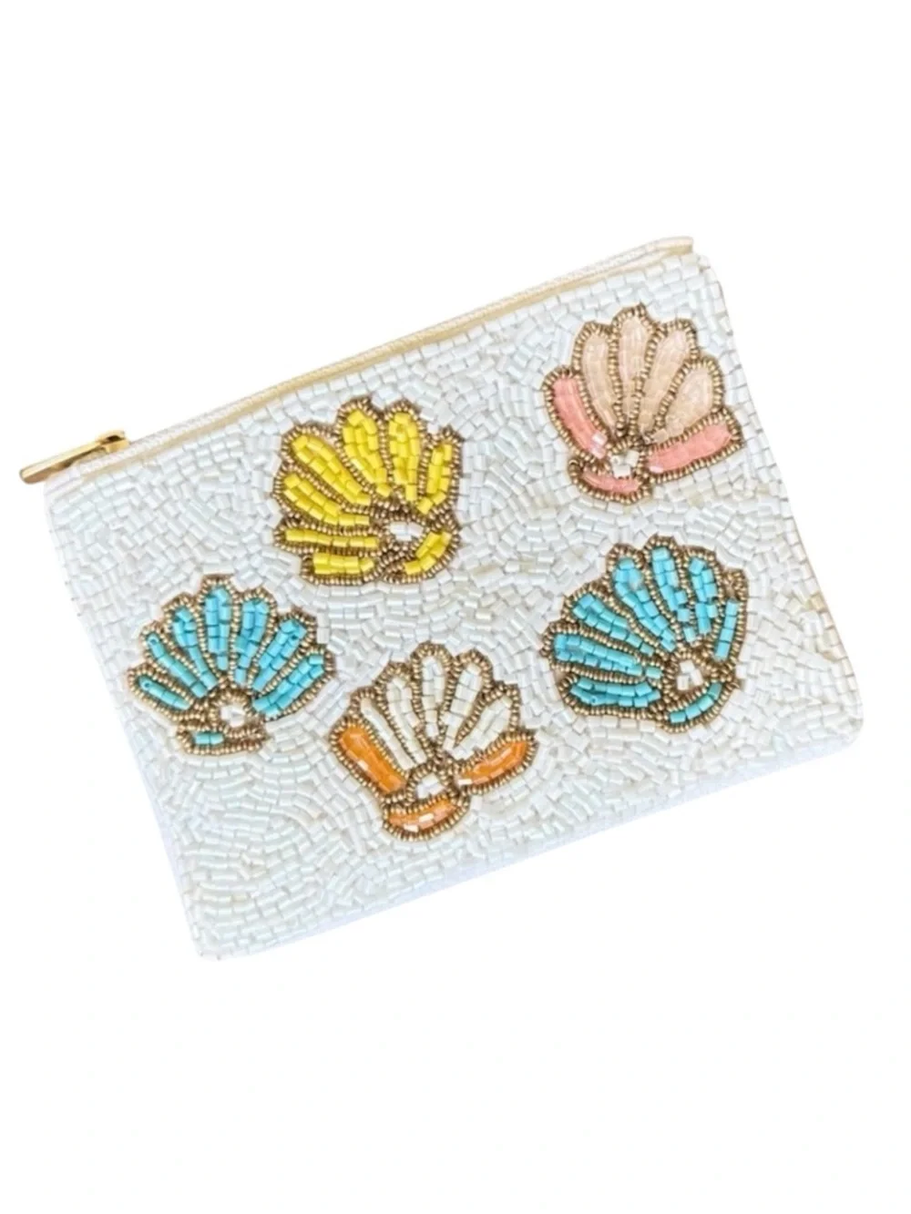 Handmade Seashell Coastal Beaded Coin Card Lipstick Zipper Purse New! ✨Host Pick